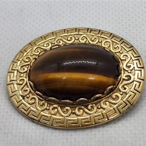 Vintage Gold Tone Tiger's Eye Gemstone Brooch